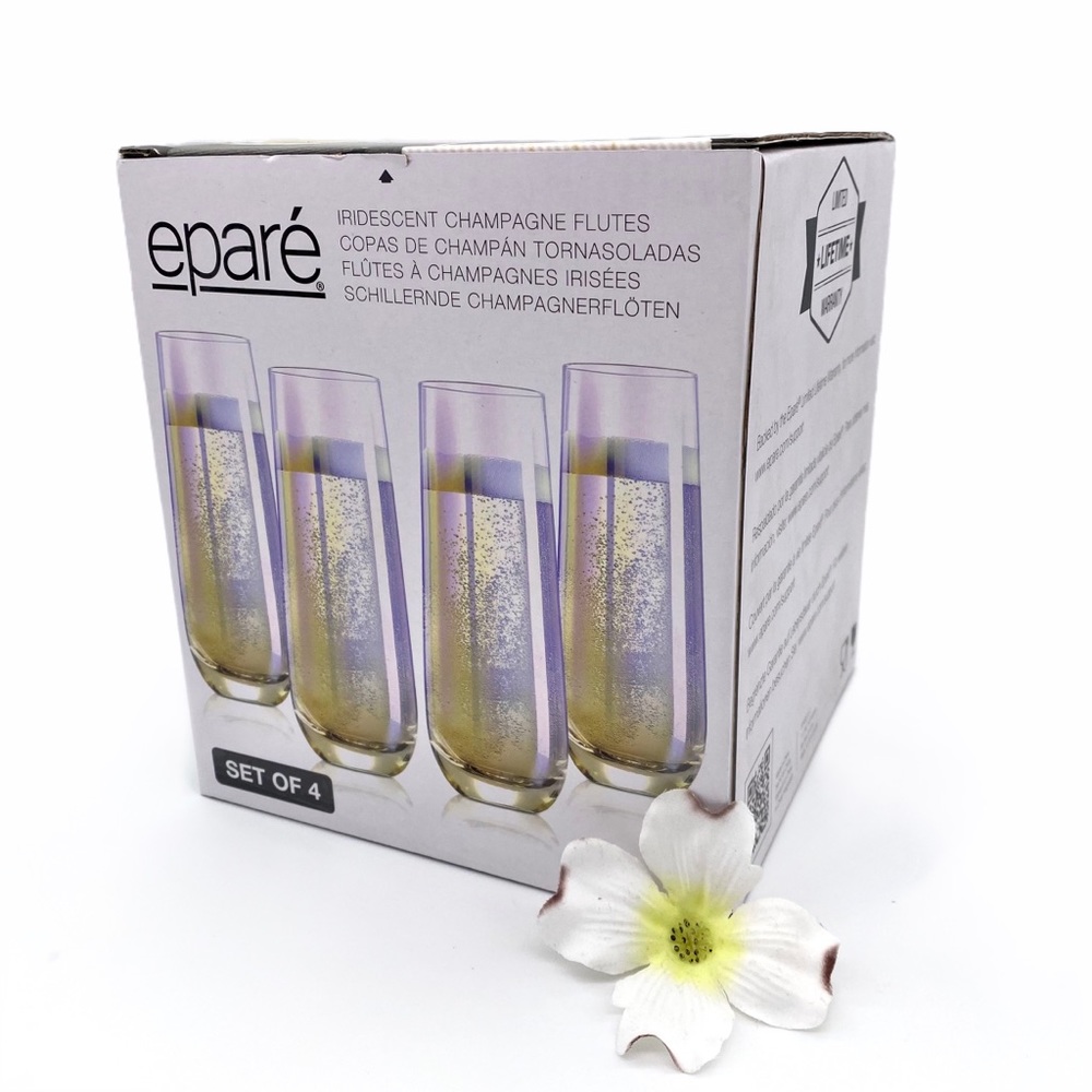 NIB Eparé Iridescent Champagne Flutes (Set of 4) - Picture 8 of 14